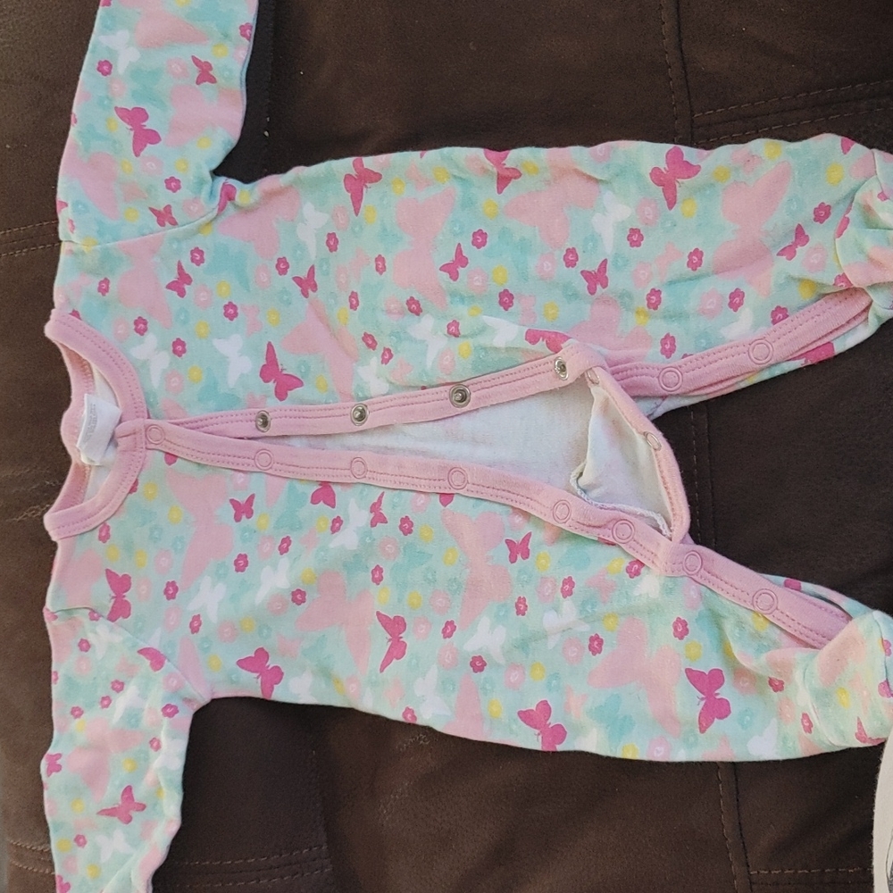 Baby girl button up foot pajamas
